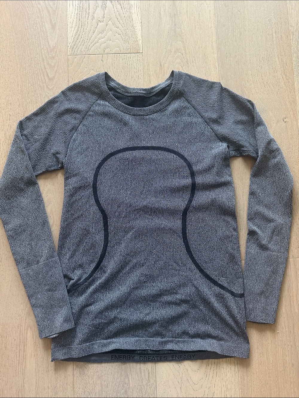 lululemon athletica Metallic Gray Long Sleeve Tee with Black Graphic